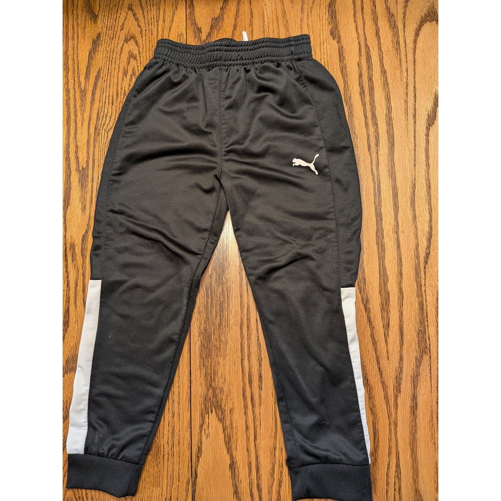 Puma Boys Black White Track Pants Joggers Elastic Waist Size 7 Kids‎ Athletic